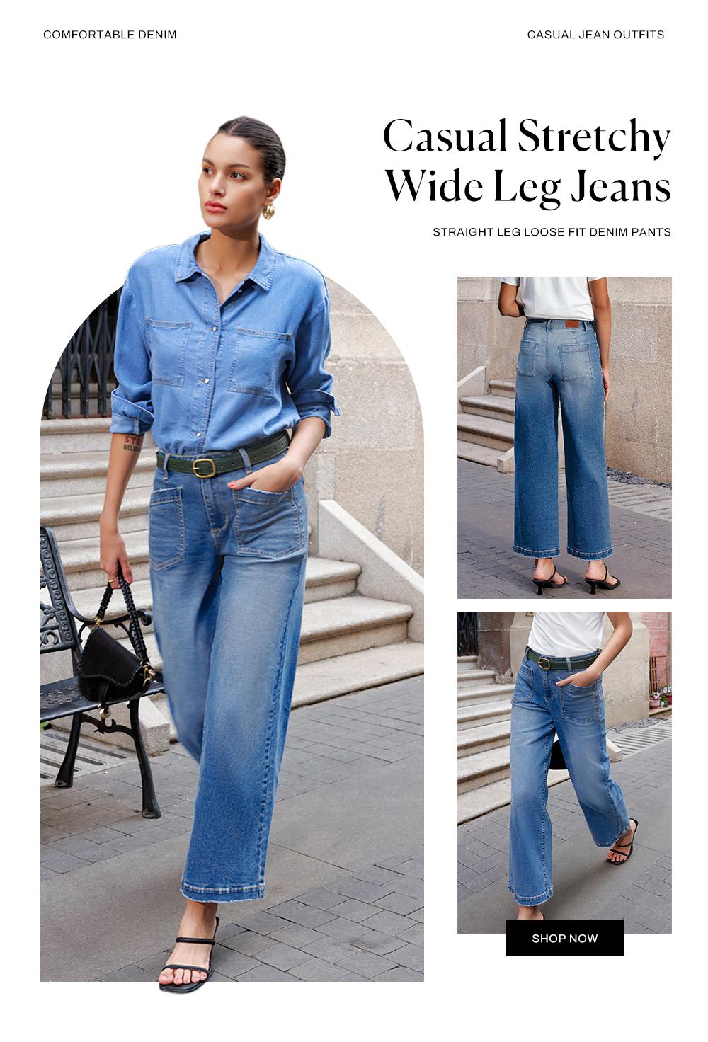 Sidefeel Women's Wide Leg Jeans High Waisted Stretchy Jeans Straight Leg Loose Fit Zimbaplatinum Ankle Denim Pants TikTokShopBlackFriday Formal Summer