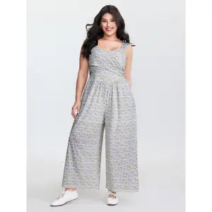 【Summer Turn-Up】BlOOMCHIC Plus Size Supersoft Floral Print Twist Front Split Jumpsuit [M-6X] 2026 Summer Pick for Mother's Day