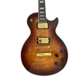 Brown Floral Design Electric Guitar Rosewood Fingerboard Gold Hardware Mahogany Body & Neck