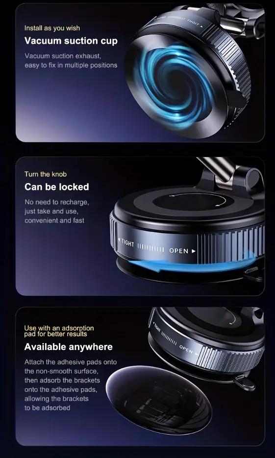 Magnetic Car Phone Holder - 360° Rotation & Folding, Equipped with Vacuum Suction Cup, Suitable for Car, Gym, Office & Driving Use Foldable Smartphone