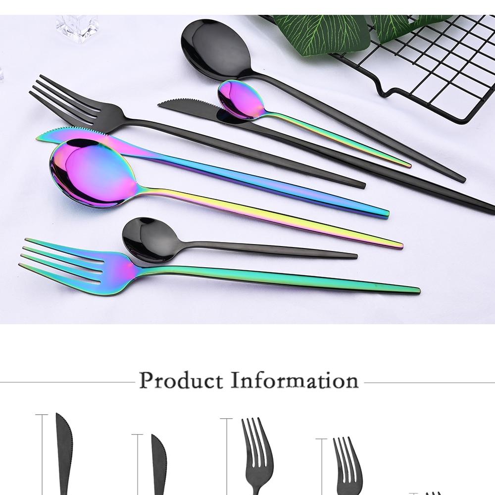 24pcs Black Western Dinnerware Set Stainless Steel Cutlery Set Fork Knife Spoon Tableware Set Flatware Set Silverware Set