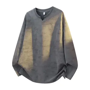 Men’s crewneck sweatshirt for spring and autumn, trendy brand, loose fit, heavyweight long sleeves; a versatile, minimalist base layer that also works for women. Unisex tie-dye V-neck top with a soft, comfortable fabric, suitable for everyday wear.