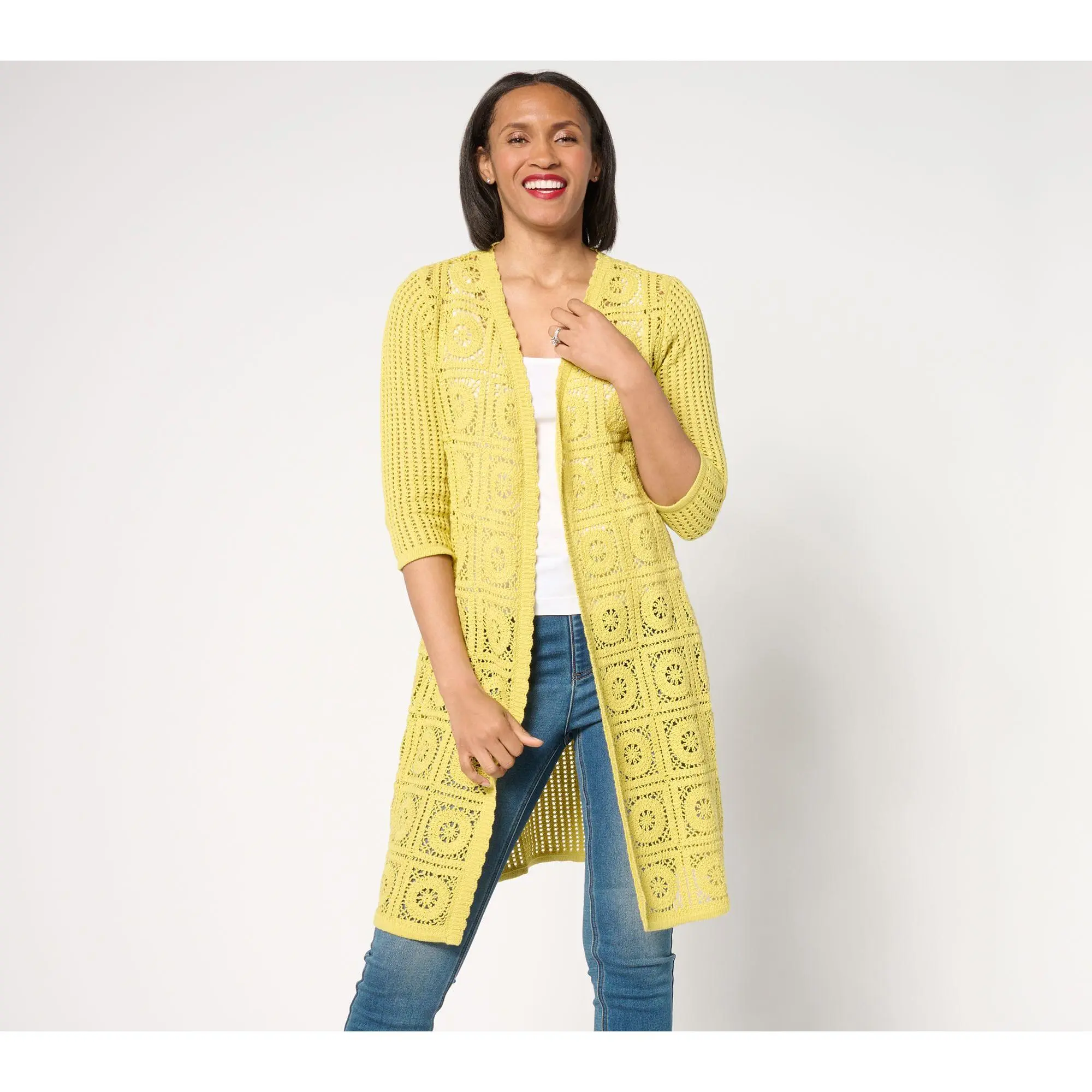 Joan Rivers Open-Front Crochet Duster Sweater