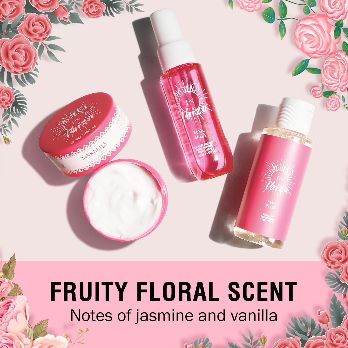 Solo En lbiza 3-Piece Set Body&Hair Fragrance Mist Perfume&Bubble Bath&Body Butter Travel Box For Men And Women, 4 Different Flavor Gift Box, Dating, Long-lasting Scent, Ideal For Dating, Daily Life, Parties, Gift Giving