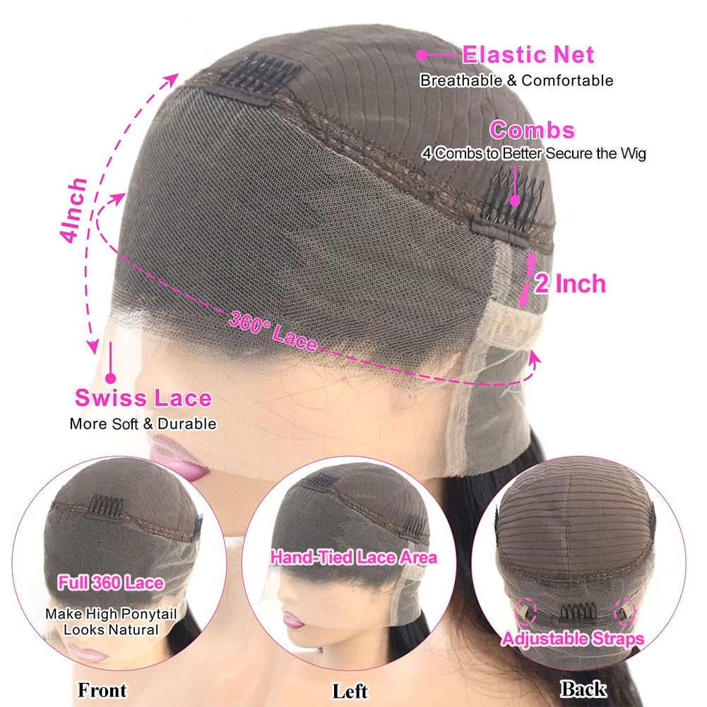 Bling Hair 360 Full Lace Wigs Human Hair Transparent Straight 13x4 Lace Front Wigs For Black Women 180% Density Natural Color Makeup Sponges