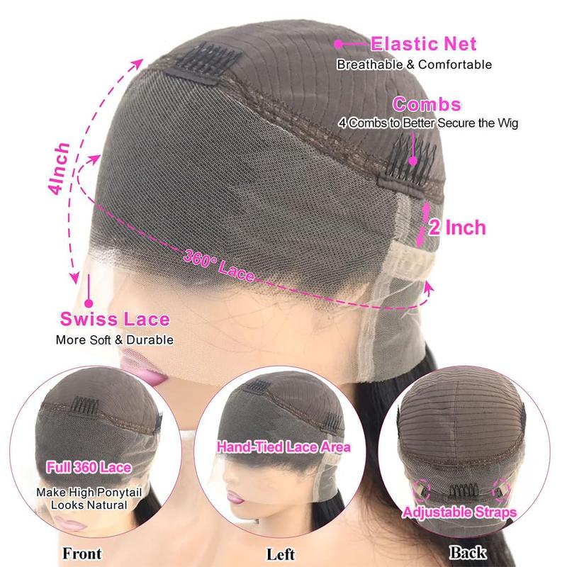 Bling Hair 360 Full Lace Wigs Human Hair Transparent Straight 13x4 Lace Front Wigs For Black Women 180% Density Natural Color Makeup Sponges