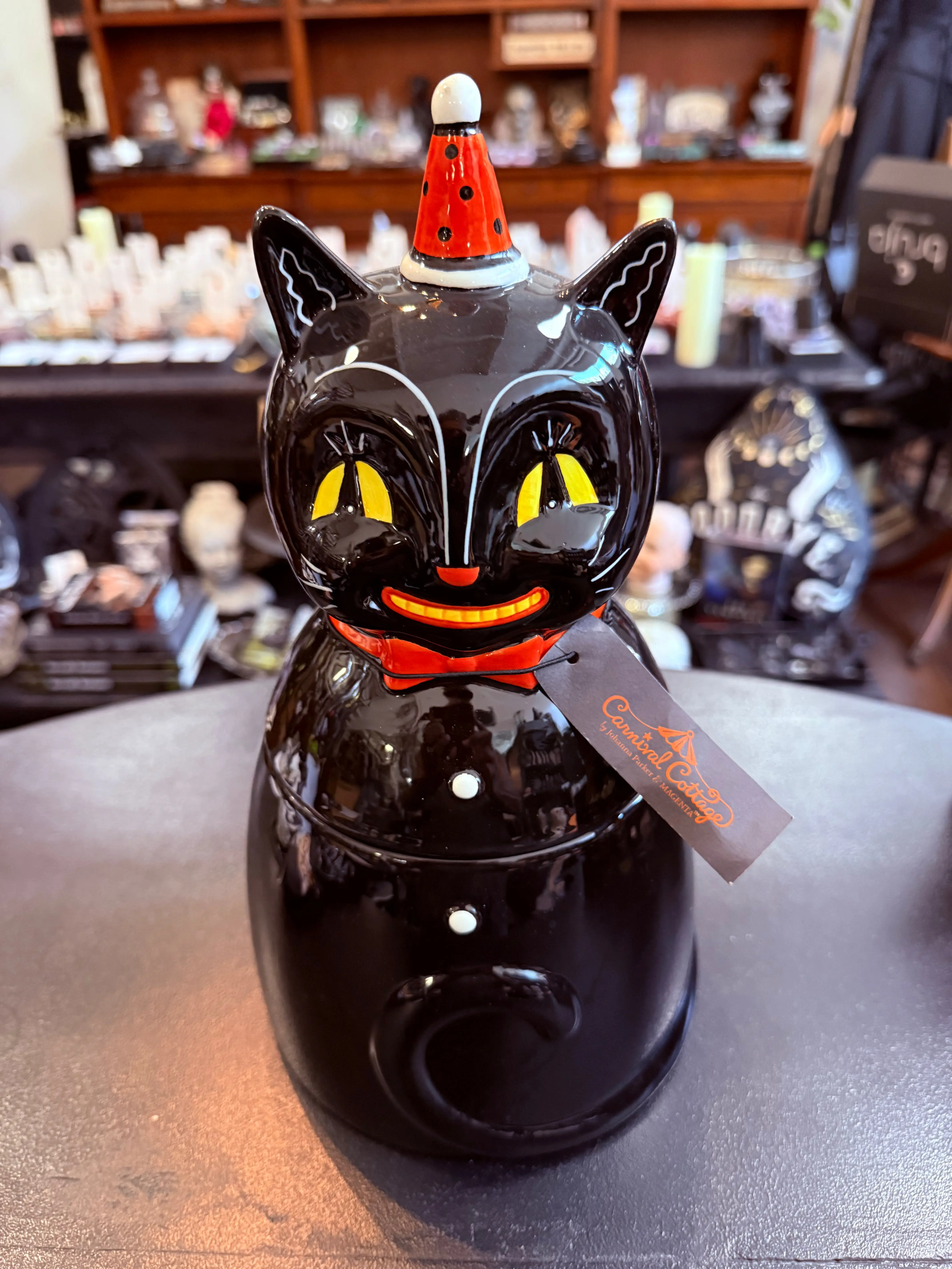 Carnival Cottage™ Midnight Mischief Black Cat Cookie Jar