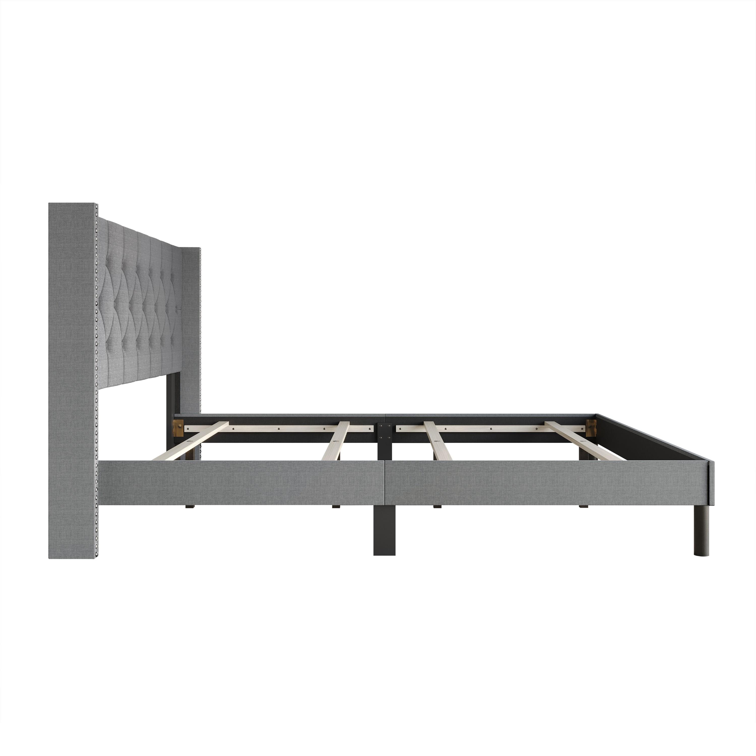 Favorer Cicero Tufted Wings Linen Fabric Transitional King Size Bed Frame with Headboard, 4 Sturdy Legs, Comfortable Stylish Design, Box Spring Required, for Bedroom Decor (Queen Bed Frame Compatible)