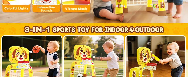 ZERDROFY Christmas Toys for 1 2 3 Years Old Boys Girls, Toddler Interactive Basketball Hoop & Soccer Goal & Baseball Sport Activity Center，Interactive Musical Sports Toys, Valentine’s Day Gifts for Her