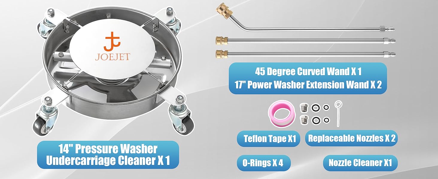 Undercarriage Pressure Washer Attachment, Undercarriage Cleaner with 4 Wheels, 14 Inch , 3 Power Washer Extension Wands, 4000 PSI carwasher
