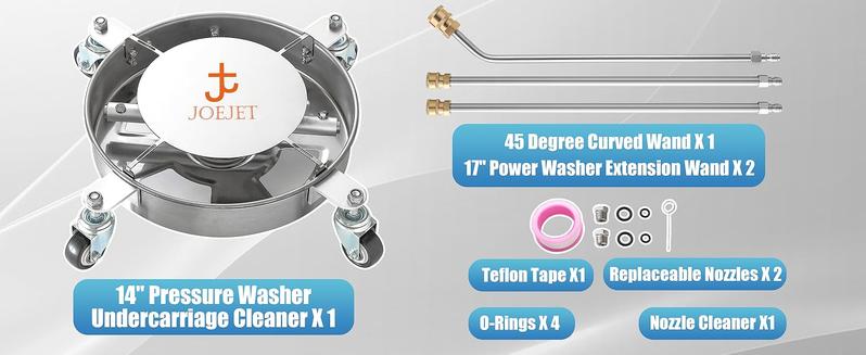 Undercarriage Pressure Washer Attachment, Undercarriage Cleaner with 4 Wheels, 14 Inch , 3 Power Washer Extension Wands, 4000 PSI carwasher