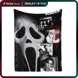 "Scream Ghostface Collage Flannel Blanket,with iconic Ghostface mask and classic 'Scream' scenes,Soft and stylish