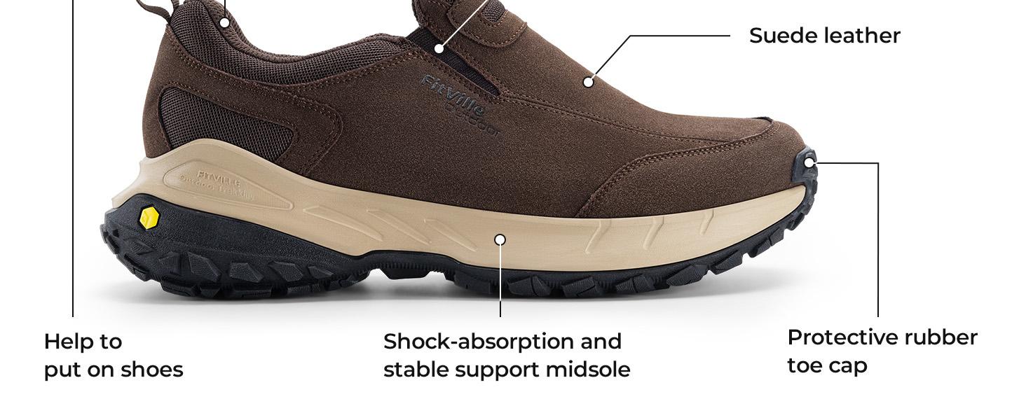 FitVille Men's Low-Top LugMax Outdoor Slip-On V3 with Classic Comfort Rubber, Closed Design, Anti-Smashing Features, Jet Black - Runner Walking Shoes Casual Sneakers Fathersdaygift SpringStatements