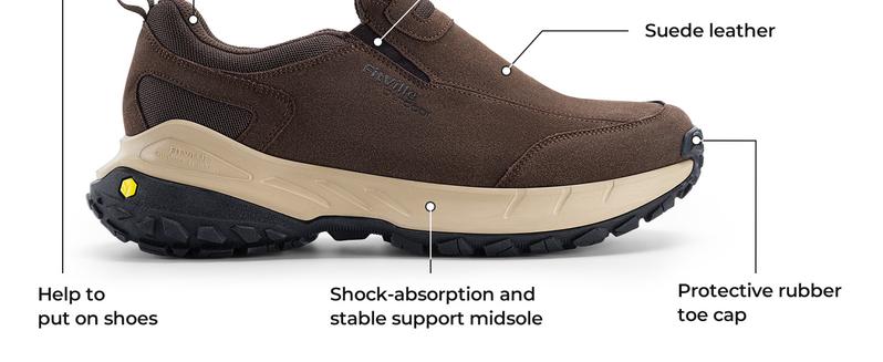 FitVille Men's Low-Top LugMax Outdoor Slip-On V3 with Classic Comfort Rubber, Closed Design, Anti-Smashing Features, Jet Black - Runner Walking Shoes Casual Sneakers Fathersdaygift