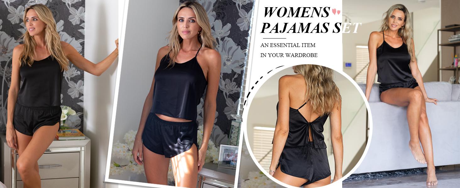 EKOUAER Silk  for Women Satin Cami  Set V Neck Camisole Shorts Set Adjustable Strap set