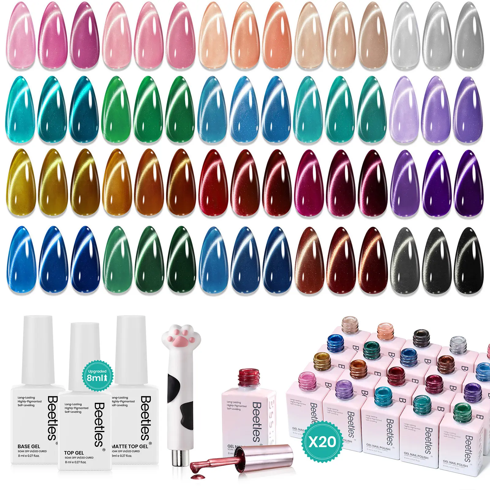 [Exclusive to TTS]Beetles Gel Nail Polish Set 20 Colors 8ML Nude Pink Green Blue Red Cat Eye Uv Gel Polish with Base Top Coat, All Season Manicure Tools for Beginners Nail Art Home Gift for Women#Summervibes