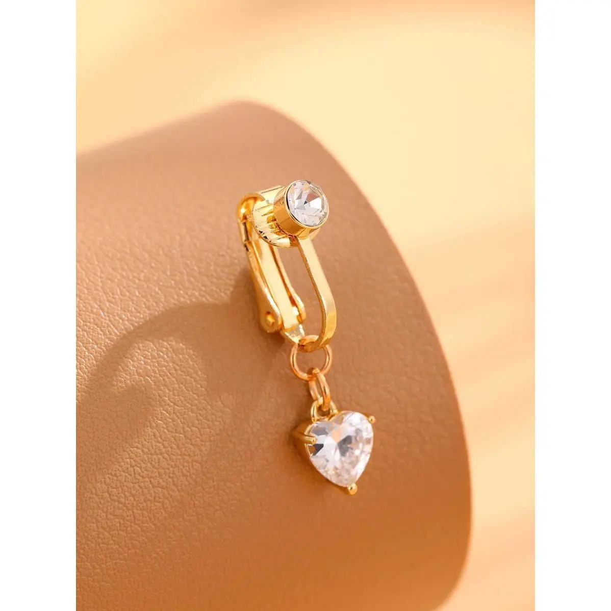 1pc Small Heart Shaped Cubic Zirconia Non-Piercing Navel Ring for Women, Valentines