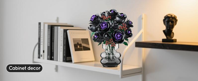 HOGOKIDS Flower Bouquet Building Set 330PCS Black Roses Botanical Plants, Decorative Ornaments, Magnetic Blocks for Home, Christmas, Birthday & Valentine’s Gift for Kids & Adults 8+