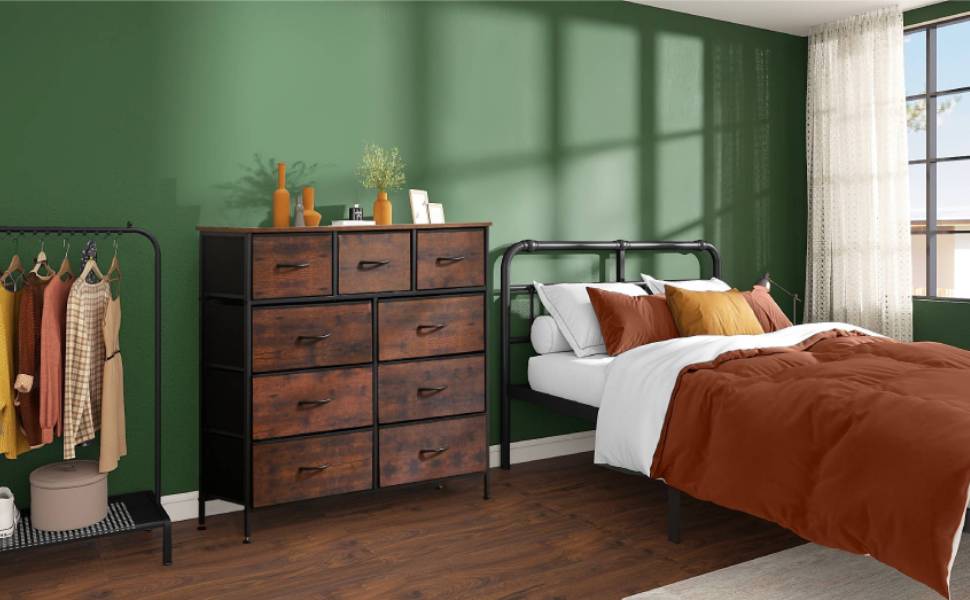 [Summer Deal] 9-Drawer Dresser, Storage Unit Organizer Chest for Clothes, Tall Dresser & Chest for Bedroom, Hallway, Living Room, Wood Top Cabinets Organizing