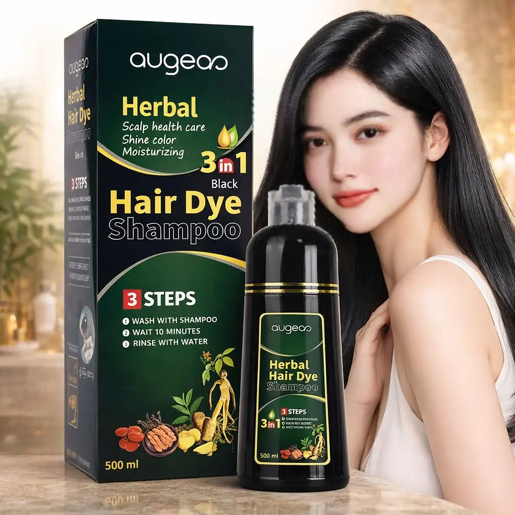 【Father's Day】500ML 3 in 1 Hair Dye Shampoo-Herbal healthy plant Ingredients Can cover gray hairs,Contains Ginseng Extract,Natural Haircoloring, black hairdye herbal hair color shampoo-semi-permanent Haircare