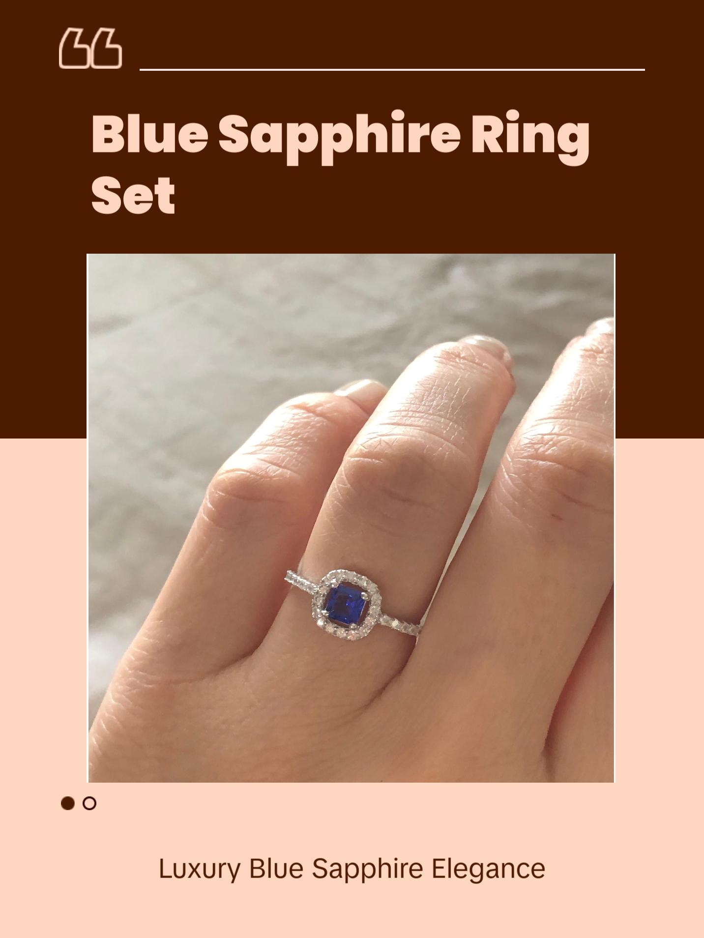 Square Halo Round Cut Blue Sapphire Ring