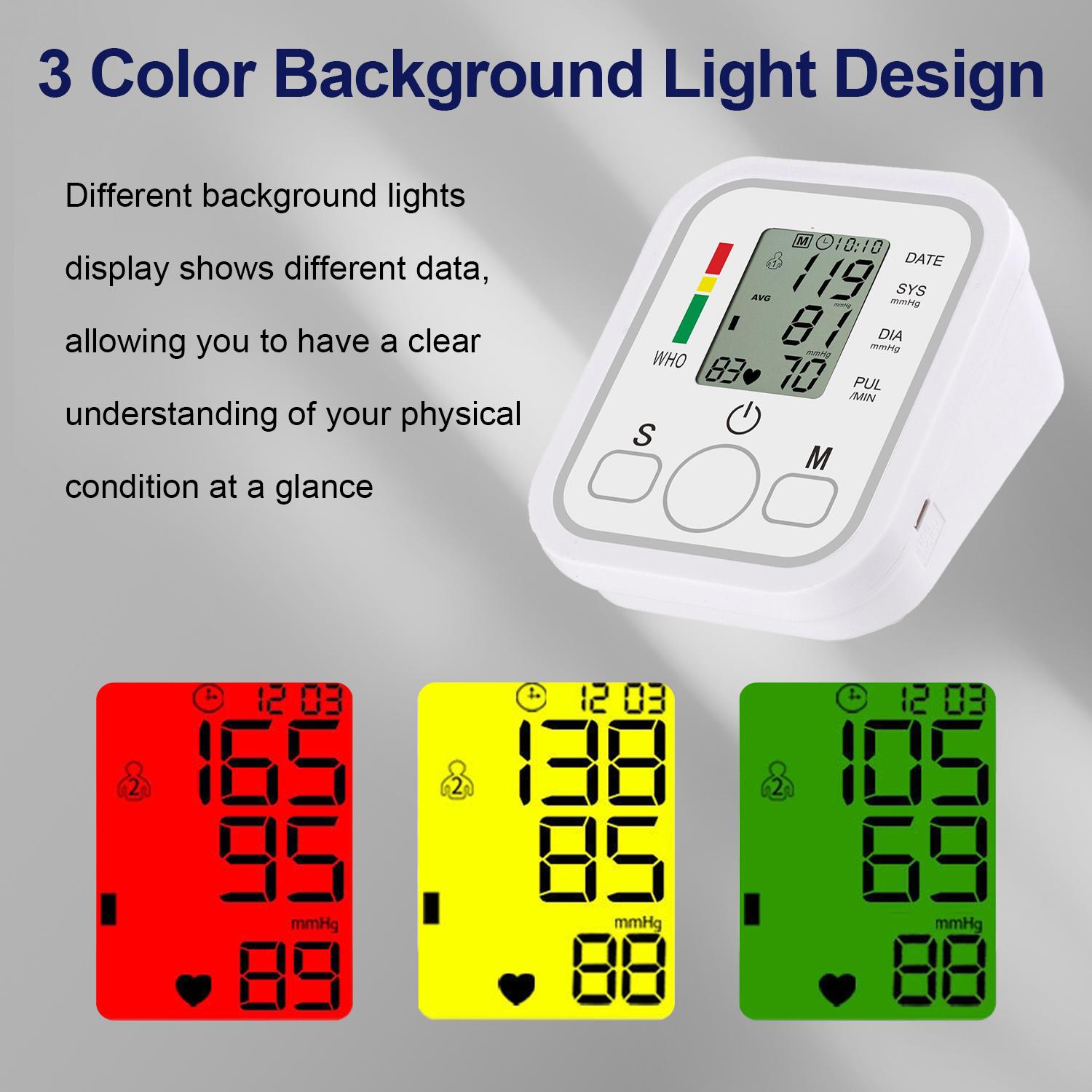 Arm Blood Pressure Monitor - LCD Display, Adjustable Cuff, 99x2 Memory Sets, Digital BP Machine for Home Use, Battery not included