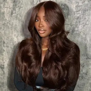 Mamushow 200% Density #4 Chocolate Brown & #1 Jet Black 13x6 Body Wave Full Lace Frontal Human Hair Wigs Wavy Natural Appearance Substantial Comfortable Fit