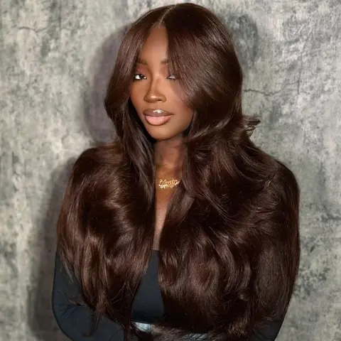 Mamushow 200% Density #4 Chocolate Brown & #1 Jet Black 13x6 Body Wave Full Lace Frontal Human Hair Wigs Wavy Natural Appearance Substantial Comfortable Fit