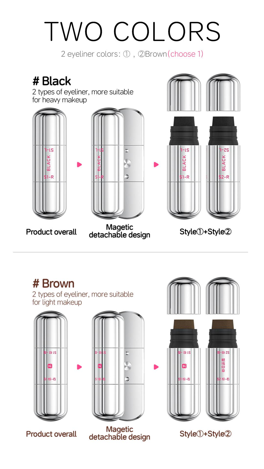 Huukorrol Capsule Grande 2-in-1 Eyeliner Stamp Pen 4-Head Design Quick-Dry Long-Lasting Smudge-Proof for Cat Eye Sharp Winged Lines All-Day Wear