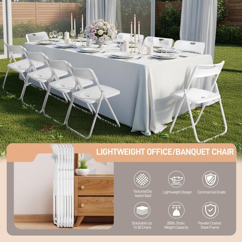 Karlhome 10-Piece Foldable Chairs - 300LBS, 6 Colors, Lightweight Plastic + Reinforced Metal Frame | Easy to Fold for Indoor/Outdoor Parties, Weddings, Patios