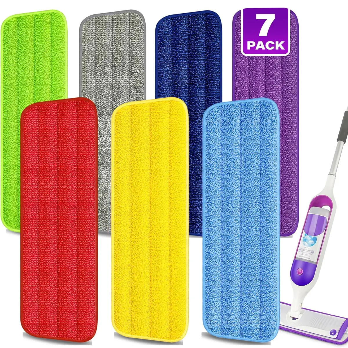 7PCS Reusable Microfiber Mop Pads for Swiffer PowerMop | Machine Washable Replacement Pads for 13–15 Inch Wet Spray Mops