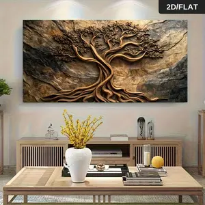 2D canvas painting,Unframe-stylemodern abstract canvas art, featuring a vintage Tree of Life design, dimensions are 27.56inch x 55.12inch (70cm x 140cm), very suitable for decorating the living room and bedroom .