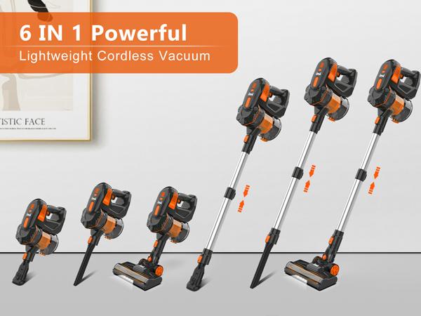 INSE Cordless Vacuum Cleaner, 6-in-1 Rechargeable Stick Vacuum, 45mins Runtime, Lightweight Portable Vacuum, Ultra-Quiet, Versatile for Home Hard Floor Pet Hair Car