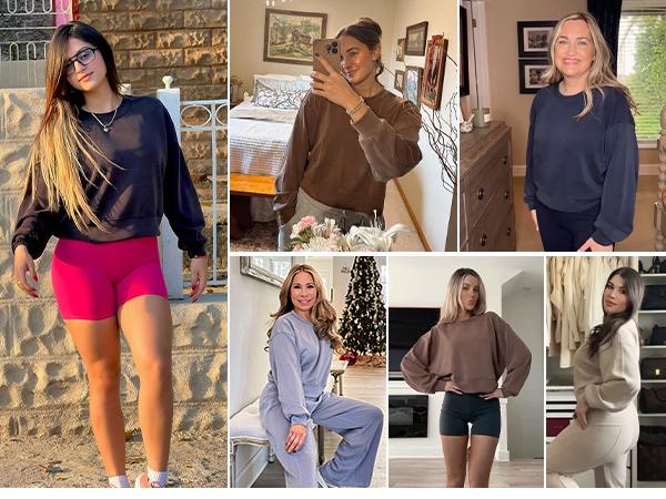 ODODOS Modal Soft Long Sleeve Cropped Sweatshirts for Women Oversized Crew Neck Pullover Crop Top Breathable Comfy