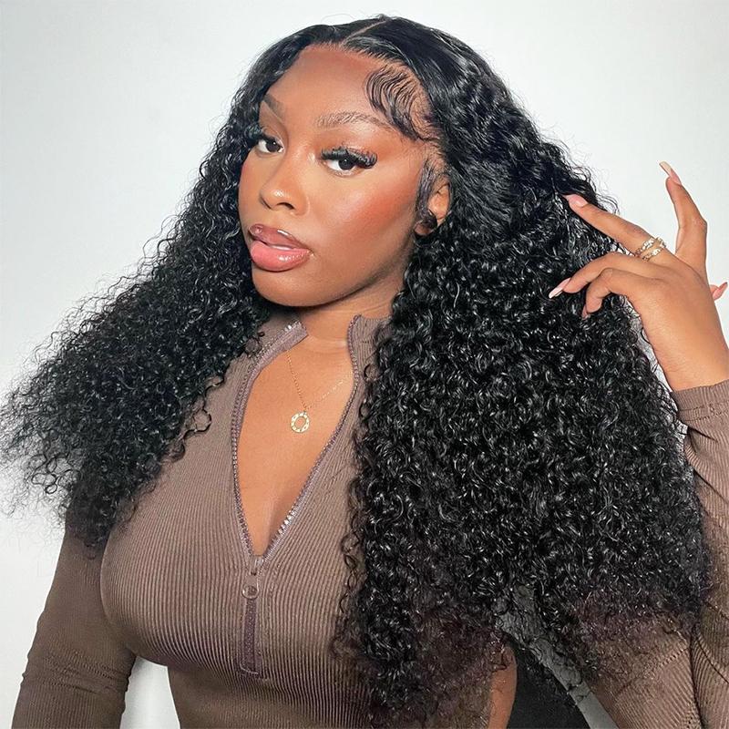 MORE FACE Kinky Curly Lace Front Wigs 13x4 Transparent Lace Frontal Wigs Human Hair Pre Plucked With Baby Hair