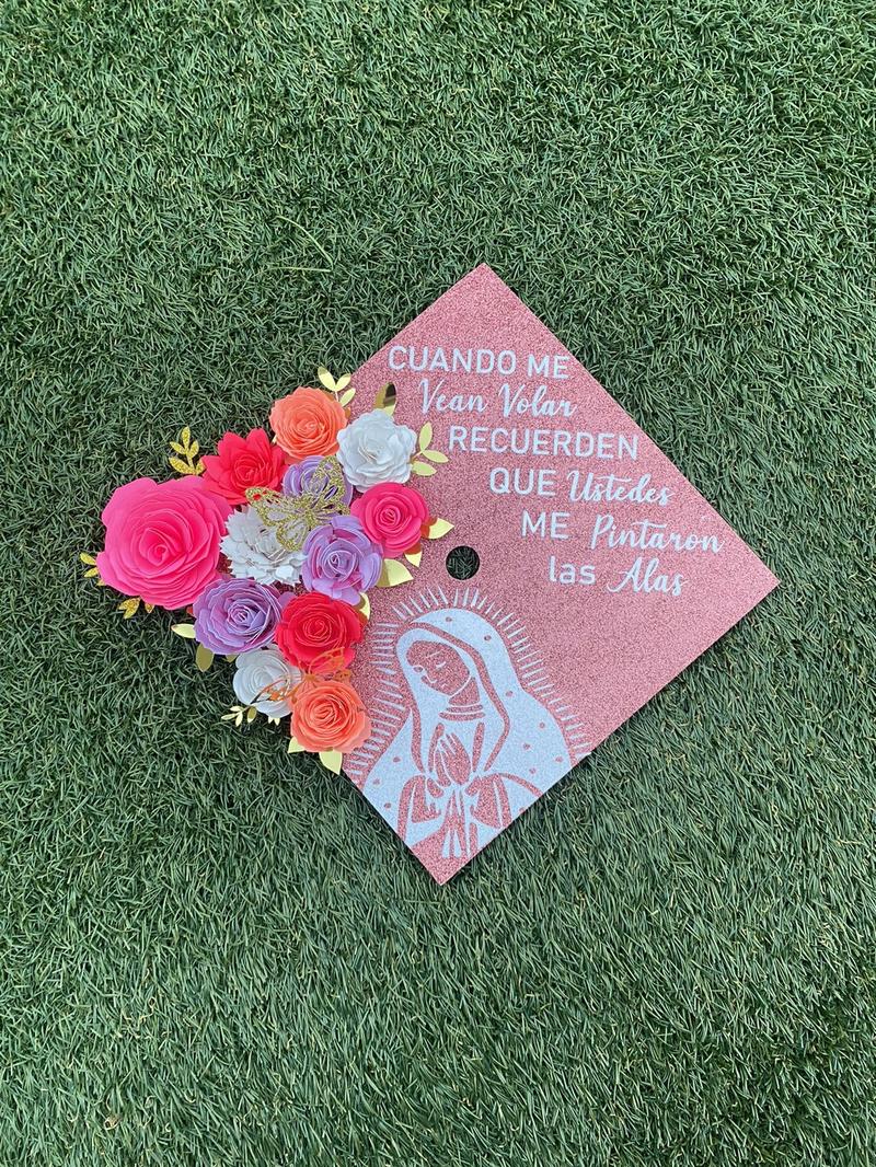 Graduation Cap toppers, glitter base, paper flower