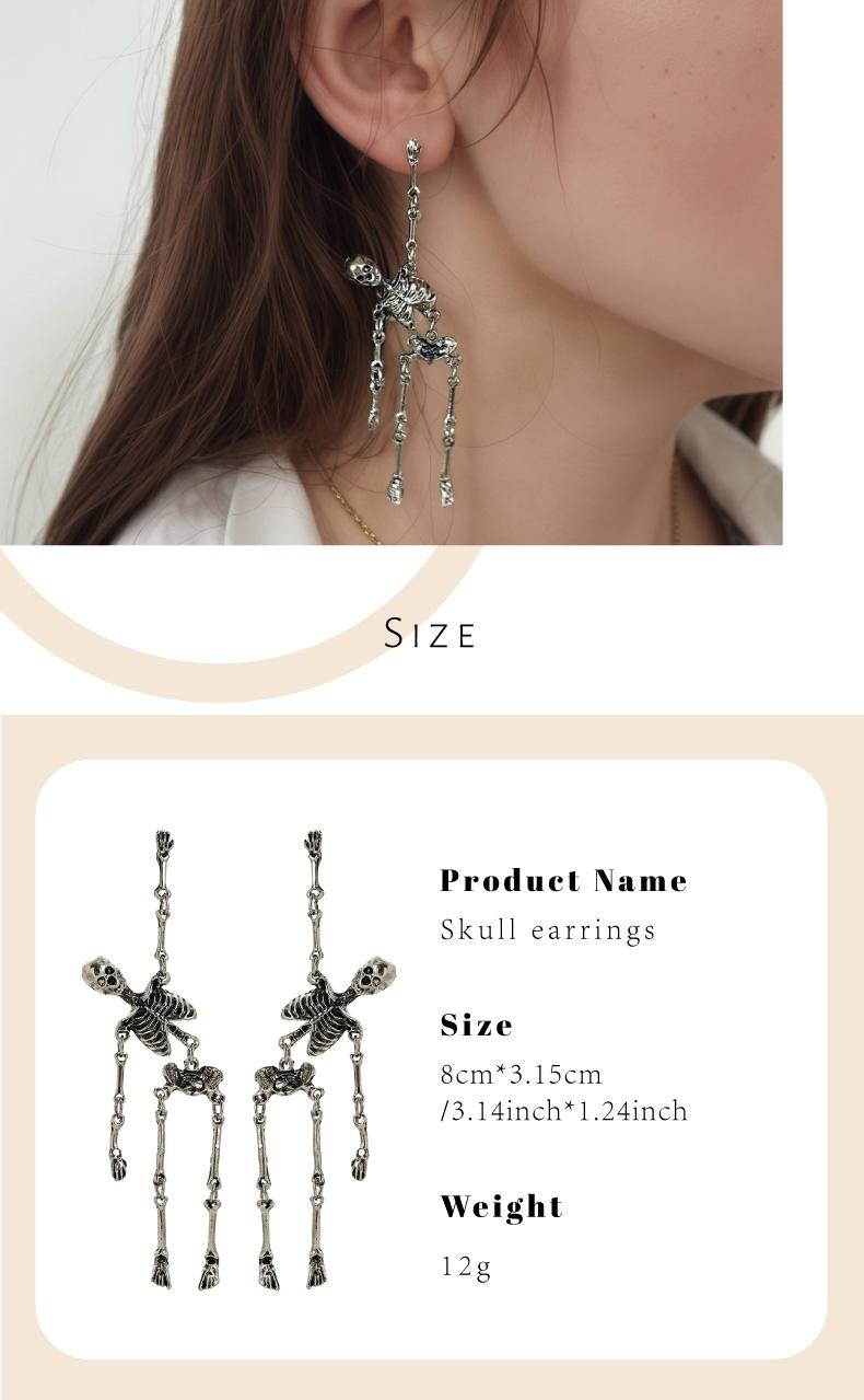 GGIRL Halloween Skull Earrings Jointed Skeleton Dangle Earrings Long Spooky Dangle Drop Skull Pendant Earrings Halloween Jewelry for Girls Women Party Gift Fashion Jewelry Gift for Holiday Haul Christmas Birthdays Anniversaries