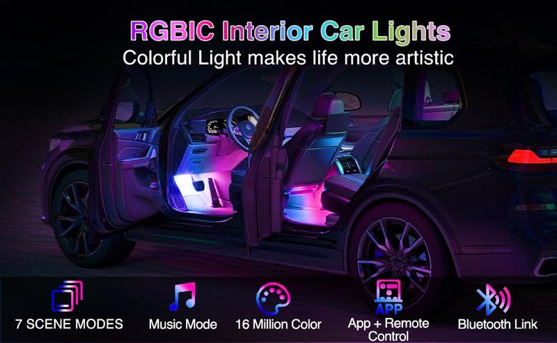 Nilight 72 LED USB Interior Strip Lights Dream Color RGB-IC 12V DC with App RF Remote Control Multicolor Footwell Under Dash Chasing Inside Light Kits 2 Lines Music Sync Mode for Cars Truck ATV UTV jeep truck decor