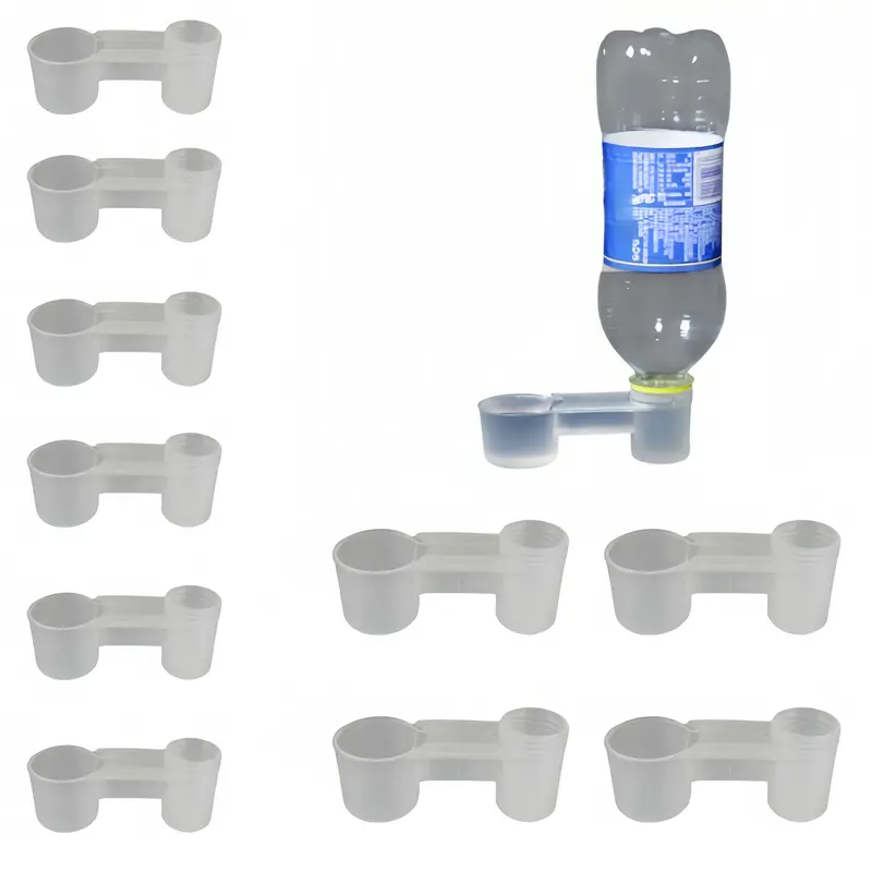 10-Cup Bird Pack Birds Feeder & Poultry Feeder Cups, 4.3x1.96in Soda-Bottle Compatible Detachable Reusable Eco-Friendly Polypropylene Plastic Cage Tool for Chicken Coop Accessories