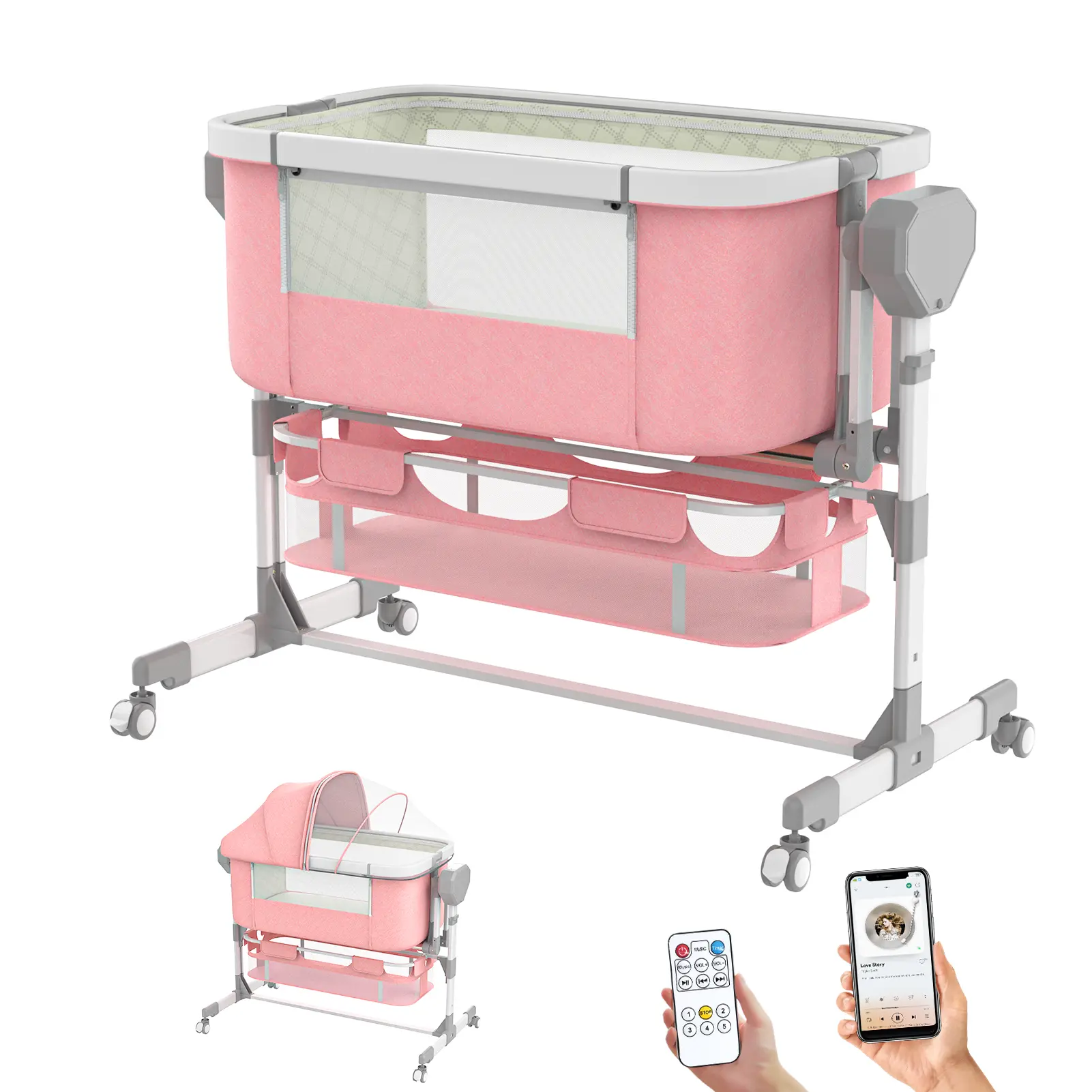 Rocking Bassinet for Baby, Electric Baby Bassinet Automatic 5 Rocking Motion Bassinet Bedside Sleeper for Newborn,  Auto Rolling Baby Cradle 6 Height Adjustable with 4 Lullabies