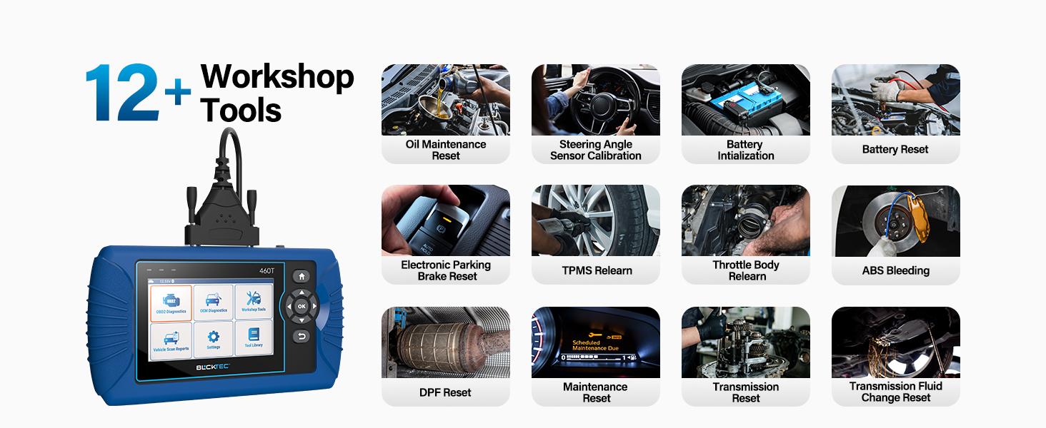 BLCKTEC 460T OBD2 Scanner with 12 Reset Services, scan Engine/ABS/SRS/Transmission, Oil/TPMS/EPB/SAS/DPF Reset, ABS Bleeding, Auto VIN, Free updates BLCKTEC 460T OBD2 Scanner with 12 Reset Services, scan Engine/ABS/SRS/Transmission, Oil/TPMS/EPB/SAS/DPF Reset, ABS Bleeding, Auto VIN, Free updates