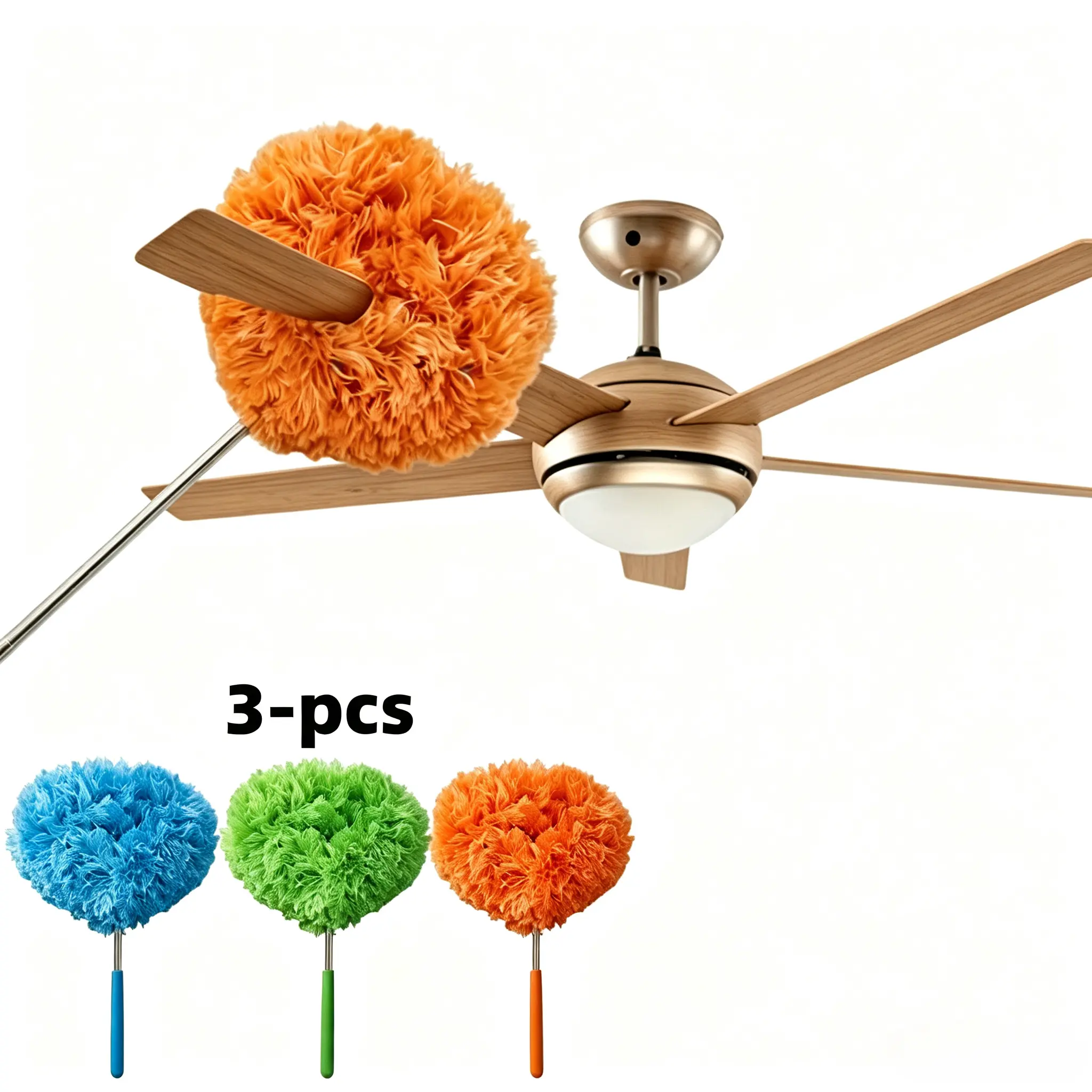 3pcs Extendable Microfiber Ceiling Fan Duster Set with Handle, 12.99-31.5in Adjustable Pole, High-Density Electrostatic Cleaning Pads, Washable Reusable Cleaner for Fan Blades & High Ceilings, Daily, Cobweb Removal