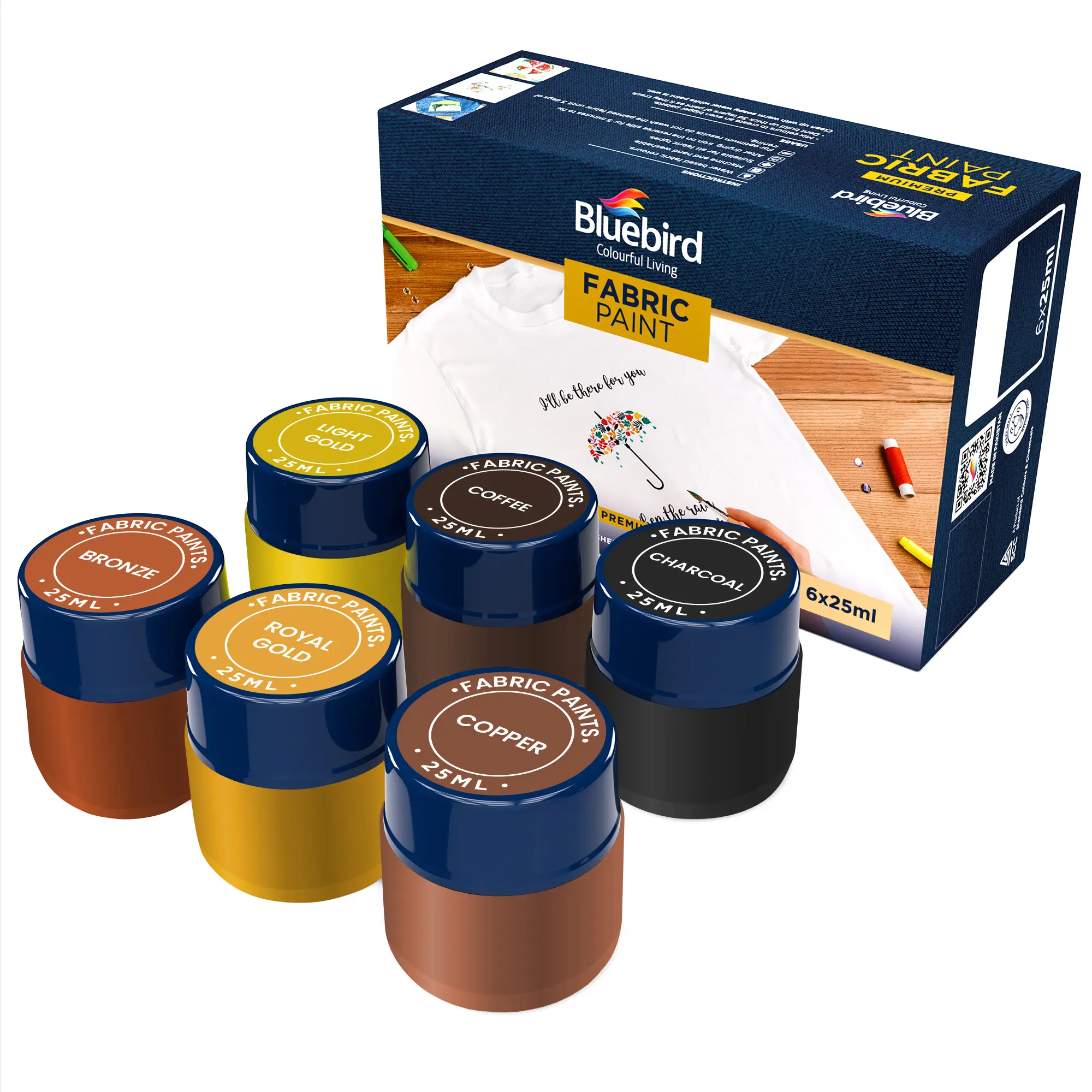 Bluebird 6-Pack Fabric Paint, Pearlescent Colors, 0.85 Fl Oz each, Permanent Fabric Paints for Clothes, Furniture Upholstery