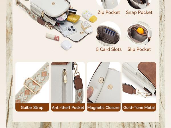 BOSTANTEN Cell Phone Purse Small Crossbody Bags for Women Leather Handbags Phone Wallet with Card Slots Adjustable Strap