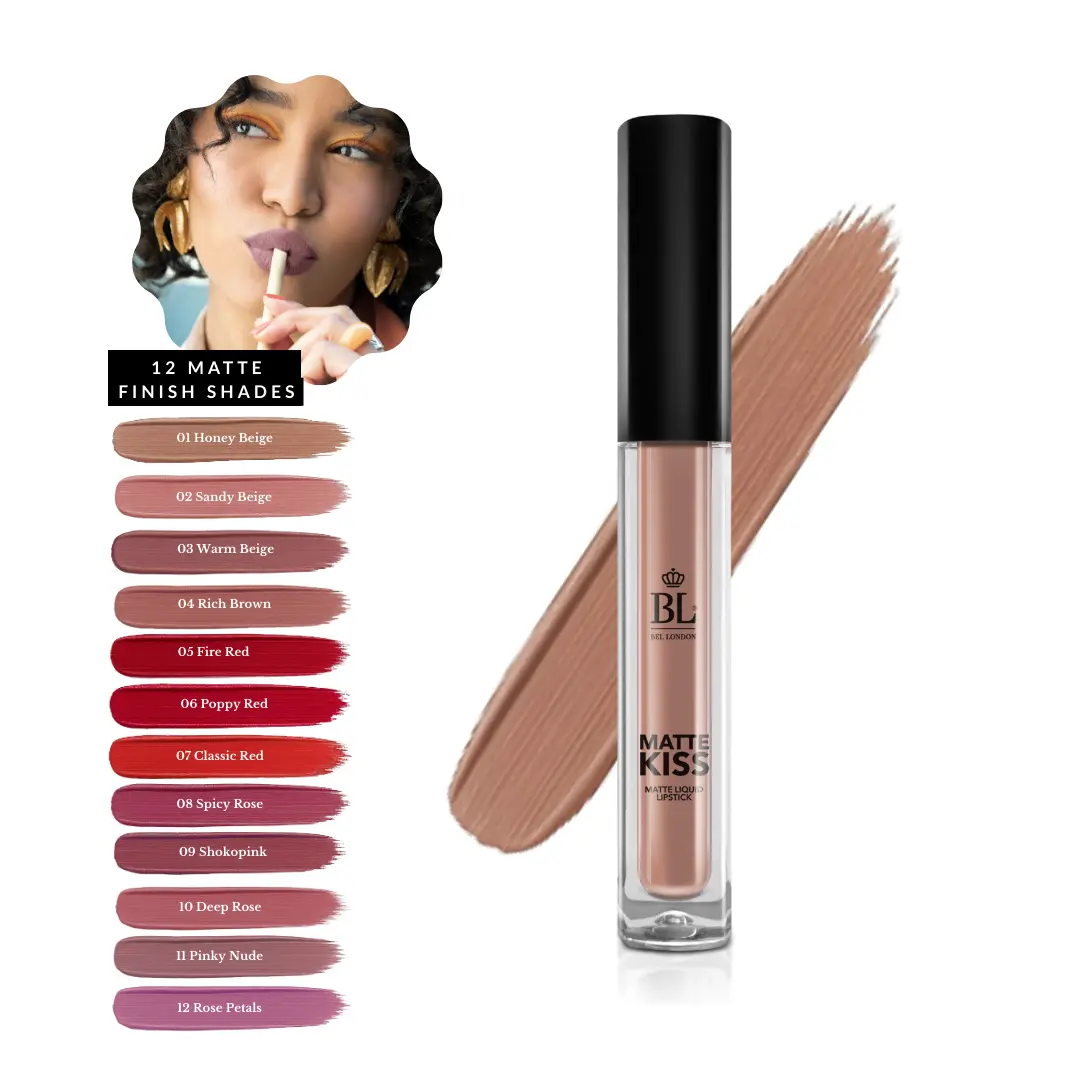 BEL London Matte Kiss Liquid Lipstick – 12 Shades, Highly Pigmented, Longwear, Smudge- & Transfer-Resistant