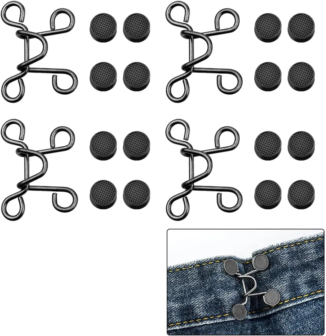 Men's Reusable Metal Adjustable Jean Button Waist Tightener - 2 Set Detachable Clothes Adjustment Tool, Easy to Install No-Sew Instant Waist Length Cincher Pins for Loose Pants