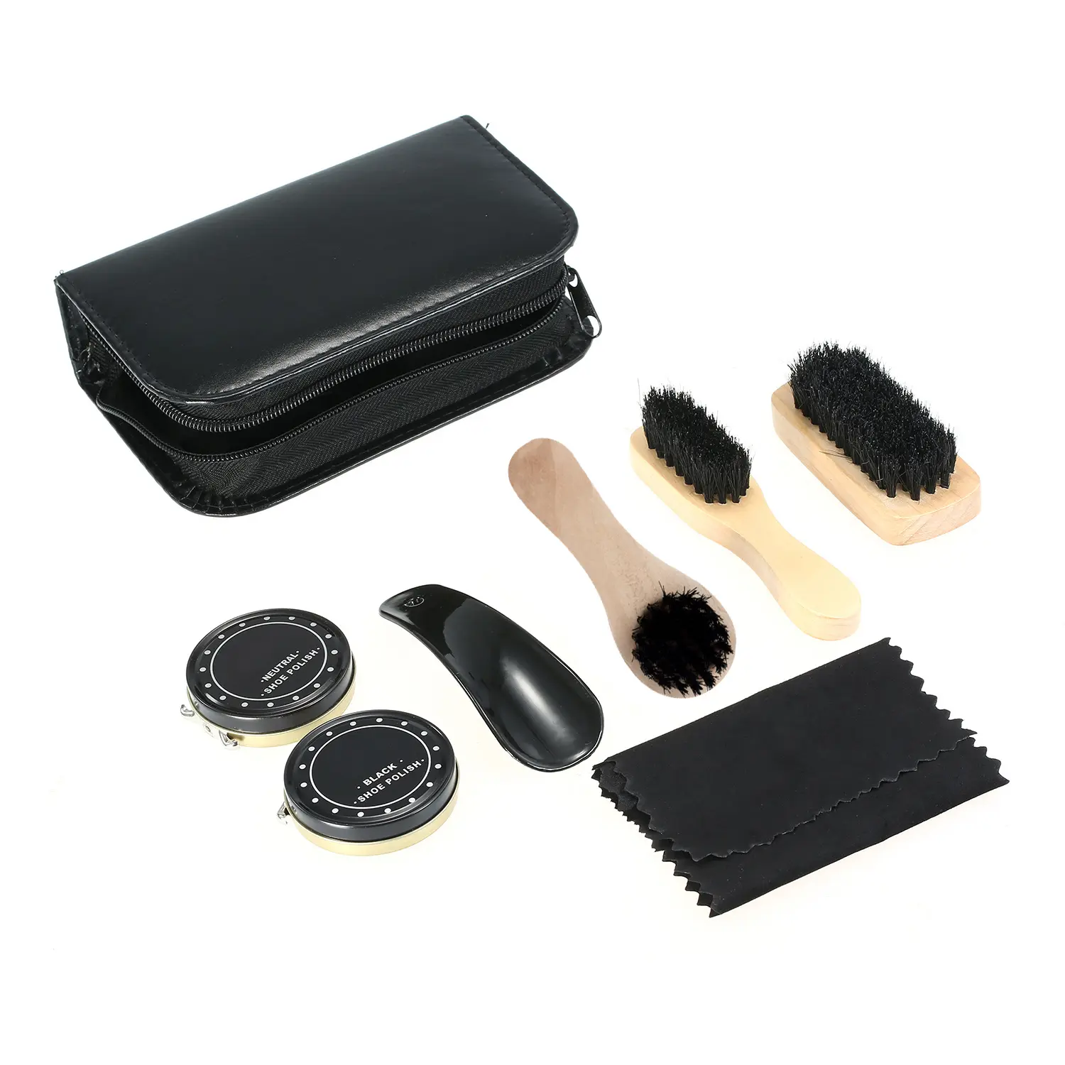 8PCS Leather Care Cleaning Kit - Portable Compact Shoe Care Set with Black/Neutral Shoe Polish, Cleaning Cloth, Brushes, Waterproof Zippered Pouch, Glossy Finish Maintenance, Gift-Ready for Father's Day, Lightweight Travel Size