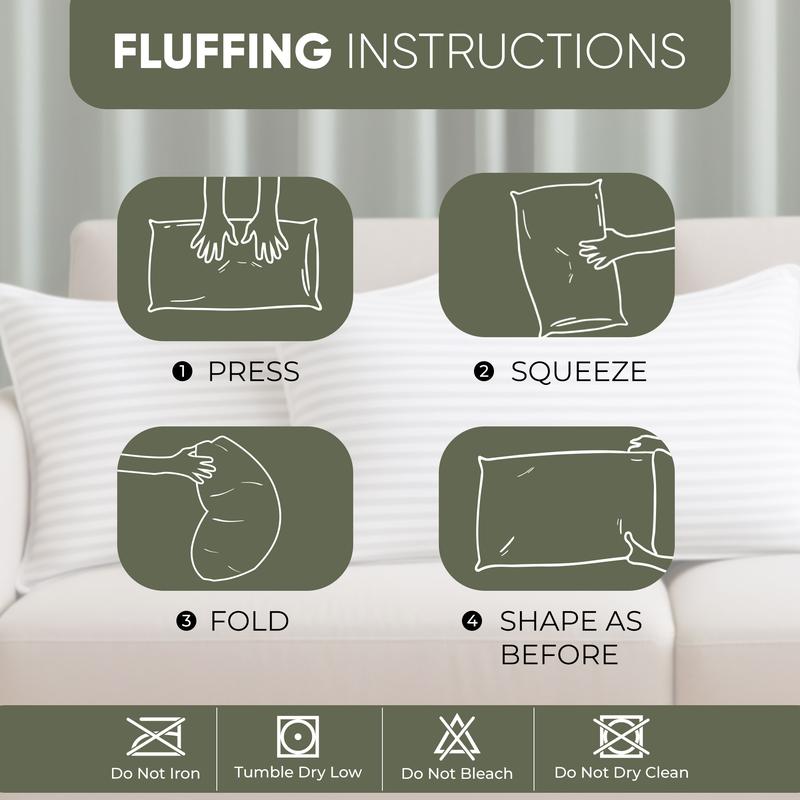 【New Year Deal】Utopia Bedding Premium Striped Bed Pillows for Back Stomach & Side Sleepers - Polycotton Soft Breathable Covers, No-Shift Construction, White, Pack of 2 - Polyester - Supportive Memory Foam