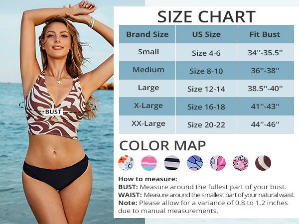 GRAPENT Floral Printed Bikini Tops for Women Cropped Tankini Padded Knot Twist Cut Out Beach Swim Top Only Summer Swimsuits