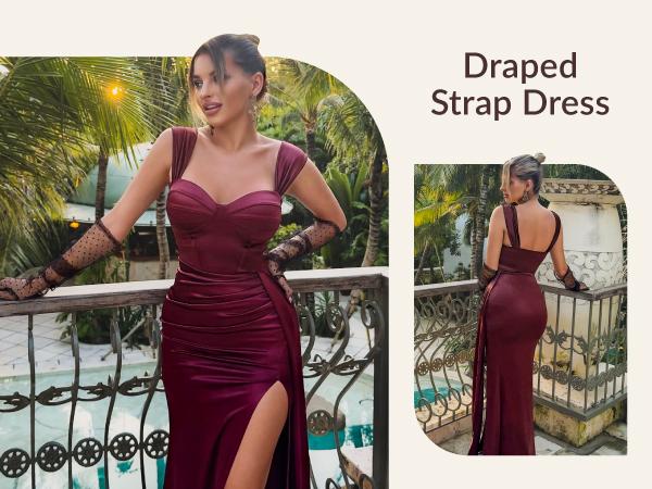 CurvySweet Women's Satin Ruched Sleeveless Bodycon Cocktail Formal Evening Maxi Dress with Built-in Bra & High Thigh Slit